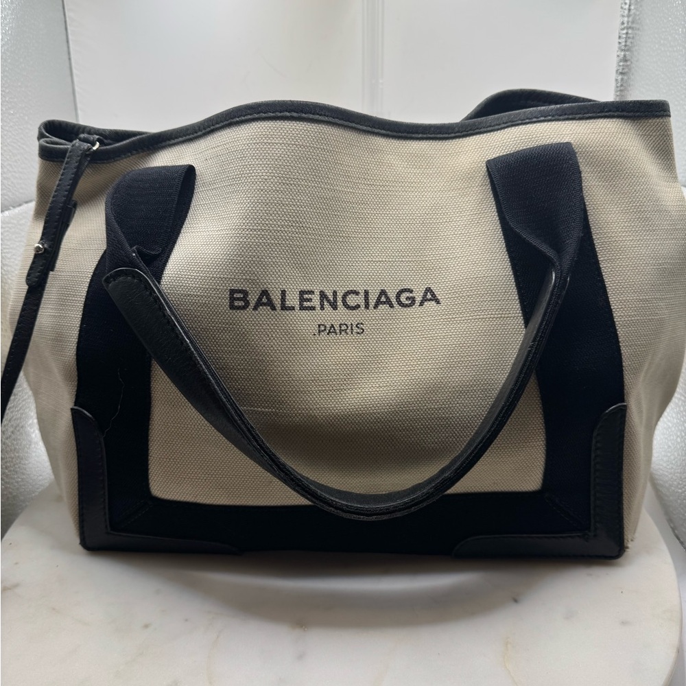Balenciaga Paris Black and Cream Small Tote Authentic